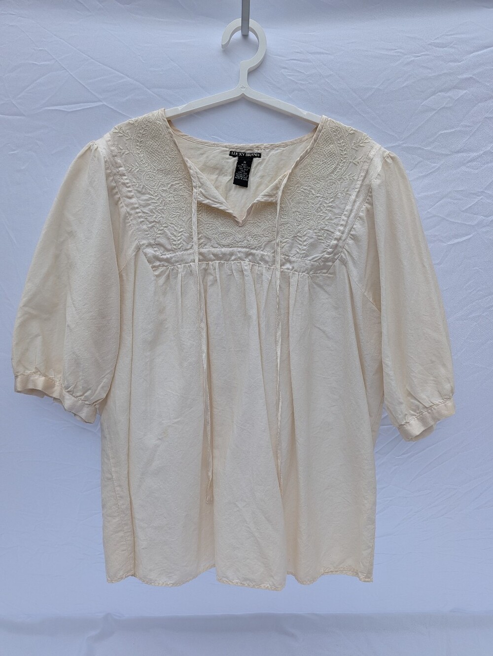 Lucky Brand Mid Sleeve Blouse, Embroidered Neckline